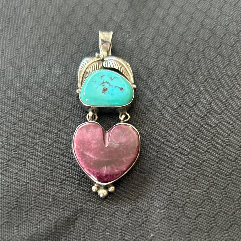 Native American unique pendant with turquoise and purple shell 2 “ same piece